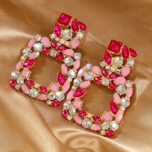 NEW❗️Elegant Pink and Red Gemstone Earrings. Luxury Trendy Earrings.